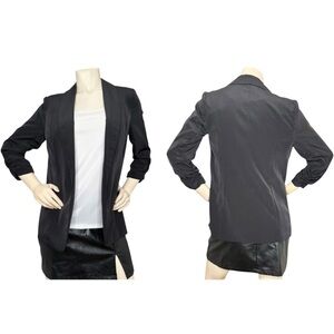 ALFANI Black Shiny Open Front Business Casual 3/4 Ruched Sleeves Blazer, S